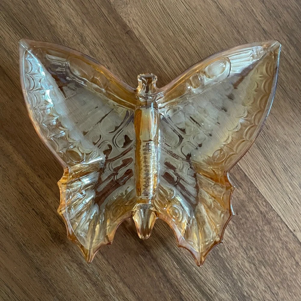Jeanette Marigold Carnival Glass Butterfly Dish - Picture 1 of 6
